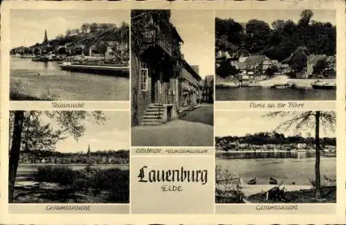 Ak Lauenburg an der Elbe, nansicht mit mehreren Ansichten, Hafen, Elbstraße, Heimatmuseum, Lauenb