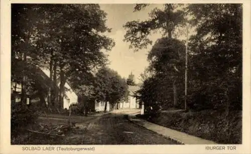Ak Bad Laer am Teutoburger Wald, Solbad  Teutoburgerwald, Iburger Tor, alte Straße, Bäume
