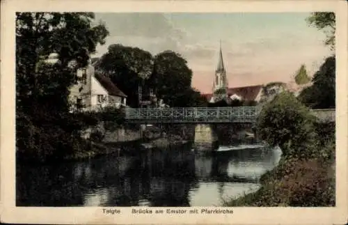 Ak Telgte in Westfalen, Brücke am Emstor, Pfarrkirche, Wasser, Landschaft, Gebäude