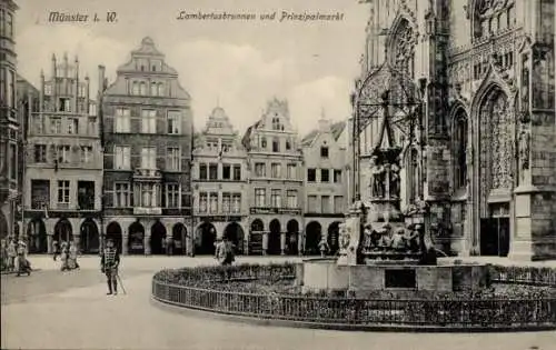 Ak Münster in Westfalen,  Lambertusbrunnen, Prinzipalmarkt