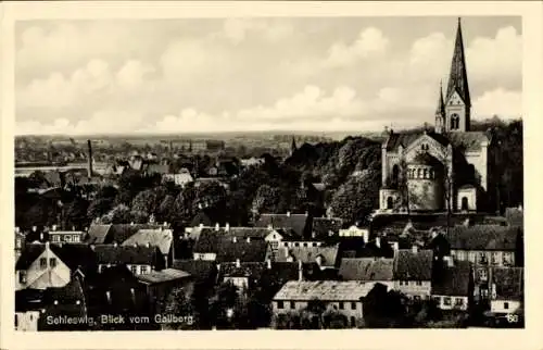 Ak Schleswig an der Schlei, Blick vom Gallberg, Kirche, alte Gebäude, Landschaft, Schwarz-Weiß-Fo