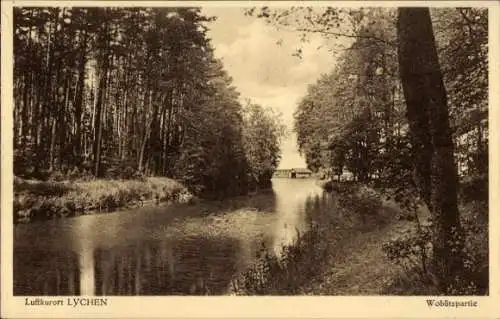 Ak Lychen in der Uckermark, Luftkurort  Woblitzpartie, idyllische Landschaft, Wasserlauf, Bäume