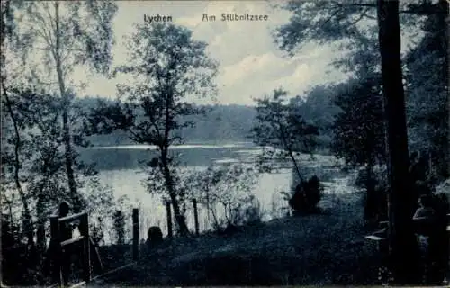 Ak Lychen in der Uckermark, Seenlandschaft, Am Stubnitzsee, ruhige Natur, Bäume, Wasserfläche