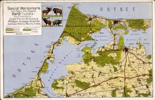 Ak Ostseebad Ahrenshoop Fischland, Wanderkarte, Ostsee, Schutzgebiet, Zingst, Prerow, Ahrenshoop