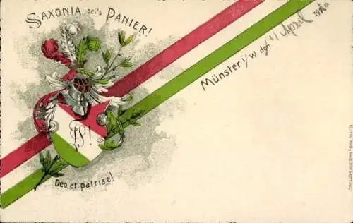 Studentika Ak Münster in Westfalen, Saxonia, Deo et patriae, Wappen