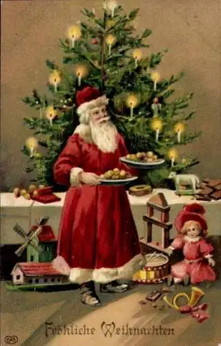 Präge Ak Frohe Weihnachten, Weihnachtsmann, Geschenke