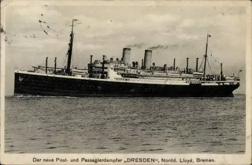 Ak Der neue Post- und Passagierdampfer Dresden, Norddeutscher Lloyd NDL