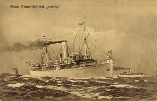 Künstler Ak Stöwer, Willy, Salonschnelldampfer Hertha, Reederei Braeunlich Stettin