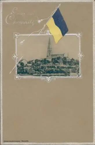Präge Passepartout Ak Chemnitz in Sachsen, Kirche, Flagge