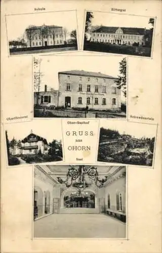 Ak Ohorn in Sachsen, Schule, Rittergut, Saal, Oberförsterei, Schwedenstein