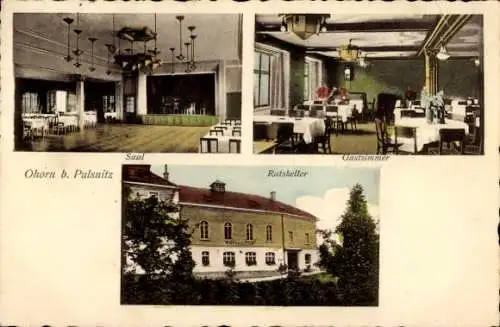 Ak Ohorn in Sachsen, Ratskeller, Inh. Paul Mehnert, Gastzimmer, Saal
