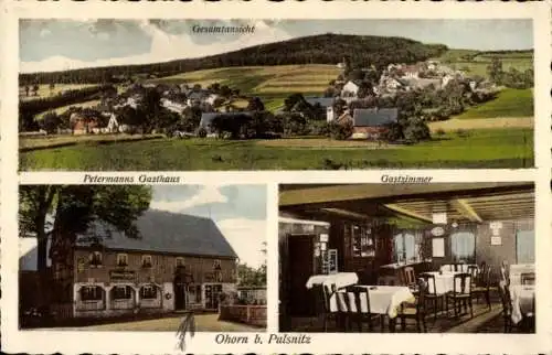 Ak Ohorn in Sachsen, Gesamtansicht, Petermanns Gasthaus, Gastzimmer