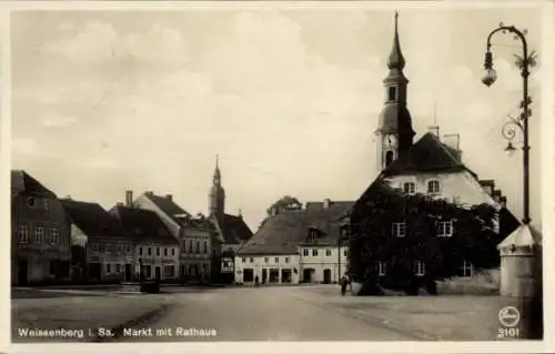 Ak Weißenberg in Sachsen, Markt mit Rathaus
