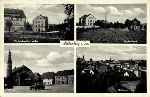 Ak Weißenberg in Sachsen, Bahnhofstraße, Bahnhof, Ring, Teilansicht