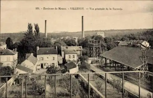 Ak Villenoy Seine et Marne, Vogelperspektive auf  Sucrerie, Industriegebäude, Bäume