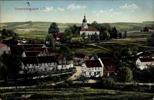 Ak Unterrenthendorf Renthendorf in Thüringen, Landschaftsbild mit Kirche, ländlicher Umgebung, Hä