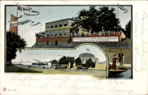 Ak Uerdingen Krefeld am Niederrhein, Restaurant Rheinschlösschen, Flussansicht, SommerTag