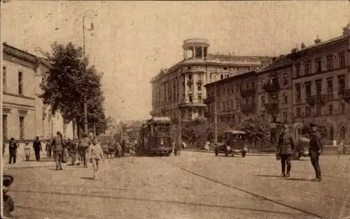Ak Warszawa Warschau Polen, Krakauer Vorstadt, Straßenbahn, Autos