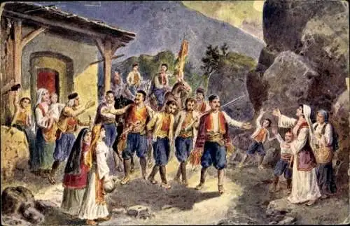 Künstler CPA Des Montenegriens revenant d'une guerre