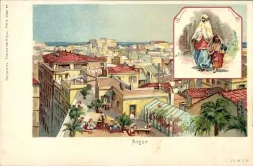 Litho Algier Alger Algerien, Stadtansicht, Frau mit Kind