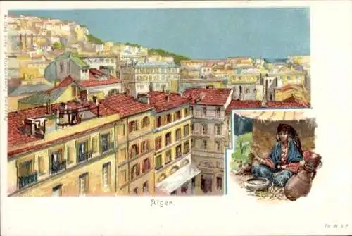 Litho Algier Alger Algerien, Stadtansicht, Händler