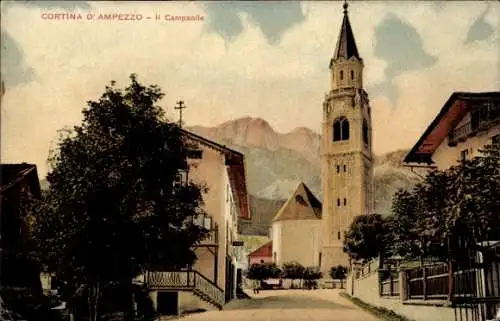 Ak Cortina d'Ampezzo Veneto, Il Campanile, Kirche