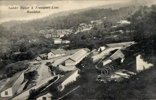 Ak Ranikhet in Indien, Teilansicht, Sudder Bazar und Transport Linie