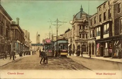 Ak Hartlepool Durham England, Kirchenstraße, Straßenbahnen
