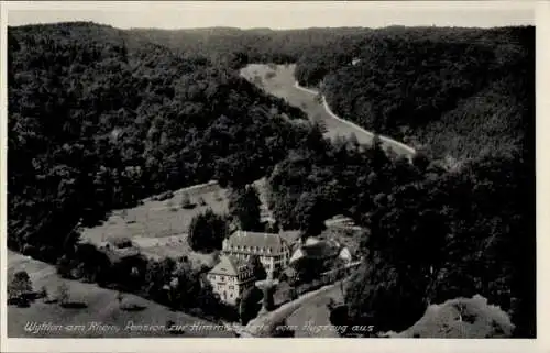Ak Wyhlen am Rhein Baden, Landschaft, Pension zur Himmelsporte, Flugaufnahme