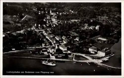 Ak Ludwigshafen am Bodensee, Luftaufnahme von Ludwigshafen, Hotel Pension Adler