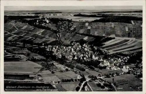 Ak Stockheim Brackenheim an der Zaber Kreis Heilbronn, Fliegeraufnahme, Stocksberg, Panorama