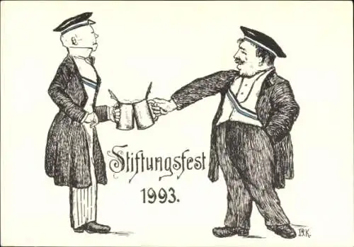 Studentika Künstler Ak Stiftungsfest 1993, Zwei Studenten stoßen an, Bier
