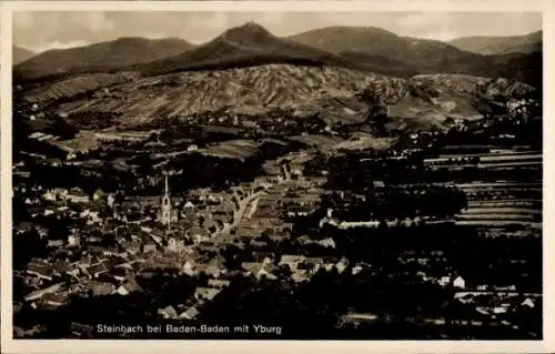 Ak Steinbach Baden Baden, Landschaftsbild, Stadtansicht, Yburg im Hintergrund, ältere Schwarz-Wei