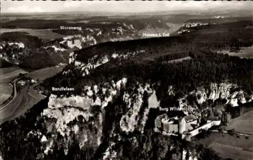 Ak Leibertingen in Baden, Burg Wildenstein an der Donau, Schloss, Fliegeraufnahme