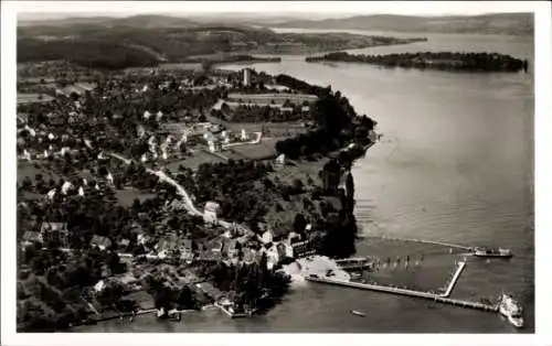 Ak Staad Konstanz am Bodensee, Luftaufnahme von Staad, Insel Mainau, Bodensee, neuer Kiosk Wunder