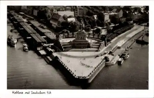 Ak Koblenz am Rhein, Deutsches Eck, Denkmal, Rhein, Mosel, Stadtansicht, Schiffe
