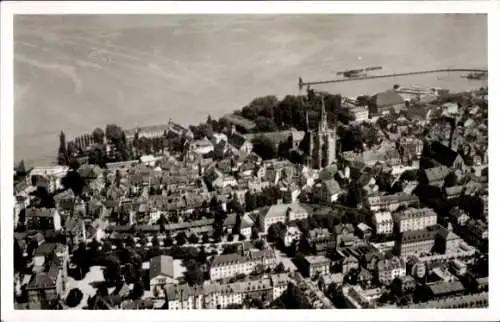 Ak Konstanz am Bodensee, Luftaufnahme von Konstanz, Wasseransicht, Stadtstruktur, Kirchen