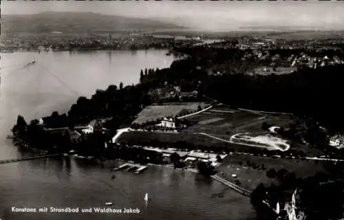 Ak Konstanz am Bodensee, Landschaftsaufnahme von  Strandbad, Waldhaus Jakob, Bodensee