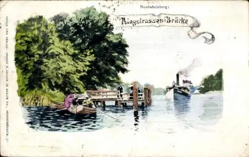 Ak Neu Babelsberg Potsdam in Brandenburg, Ringstraßen-Brücke, Dampfer