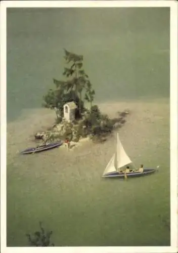 Ak Fahr fröhlich in die weite Welt mit Kleppermantel, Boot und Zelt, Segelboot, Reklame