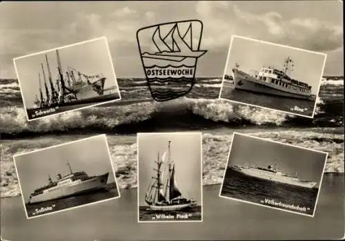Ak Ostseewoche, Dampfer Schwerin, Saßnitz, Binz