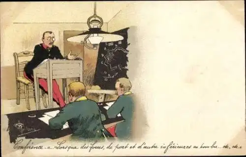 Künstler Litho Französische Soldaten, Unterricht, Strategie, Taktik