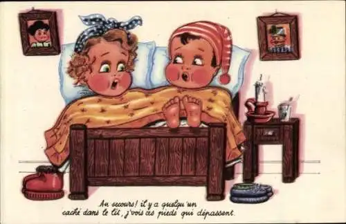 Ak Paar im Bett, Kinder, Gespräch, Kerze, Beistelltisch