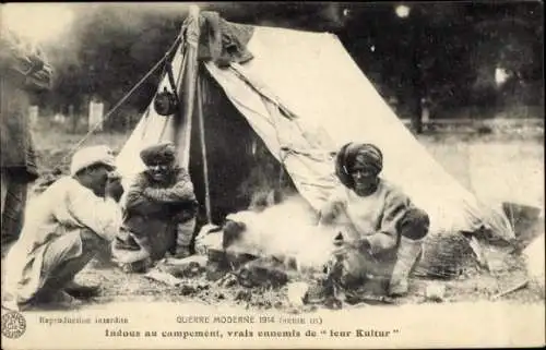 CPA Guerre Moderne 1914, Indous au campement, vrais ennemis de leur Kultur