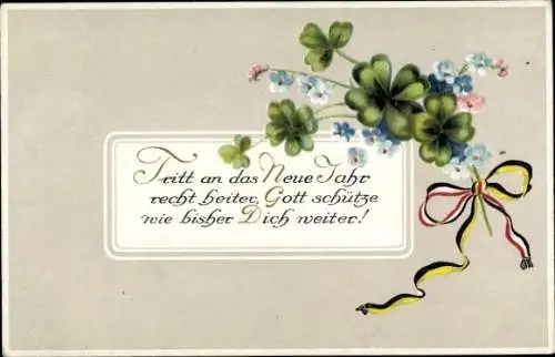 Ak Glückwunsch Neujahr, Glücksklee, Vergissmeinnicht