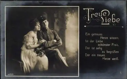 Ak Liebespaar, Soldat mit Frau, Treue Liebe, Ein getreues Herze wissen...