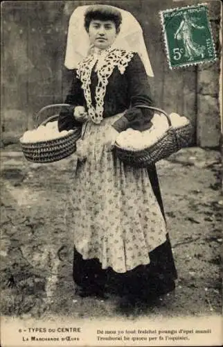 Ak Frau in französischer Tracht, Händlerin, Körbe