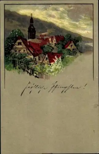 Ak Glückwunsch Pfingsten, Dorfidyll