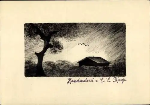 Handgemalt Ak E. E. Ringe, Landschaftsmotiv