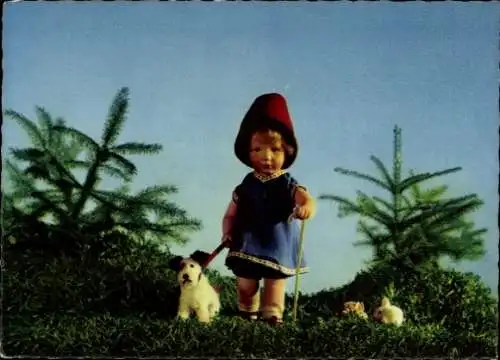 Ak Käthe Kruse Puppen, Mädchen mit Hund
